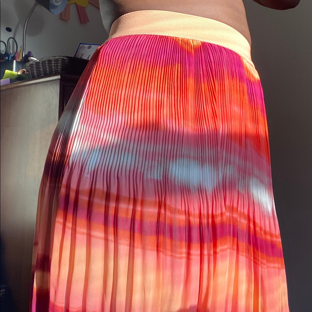 Colorful vintage long pleated skirt. Sunset colors